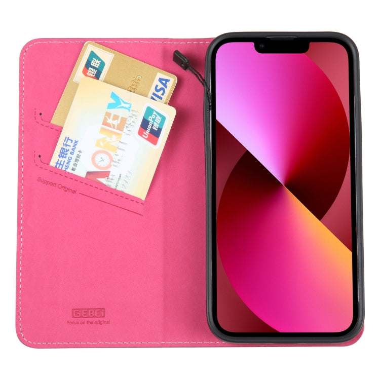 For iPhone 13 GEBEI Top-grain Horizontal Flip Leather Phone Case(Rose Red) - HoMEdemic™ 