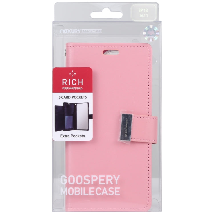 For iPhone 13 GOOSPERY RICH DIARY Crazy Horse Texture Horizontal Flip Leather Case with Holder & Card Slots & Wallet(Pink) - HoMEdemic™ 