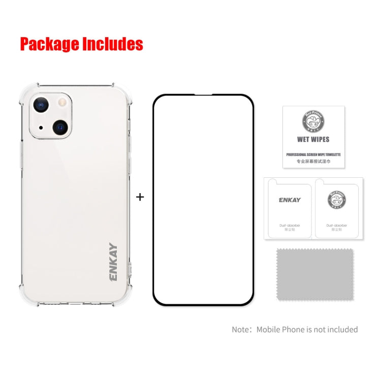 For iPhone 13 Hat-Prince ENKAY Clear TPU Shockproof Soft Case Drop Protection Cover + Full Coverage Tempered Glass Protector Film - HoMEdemic™ 