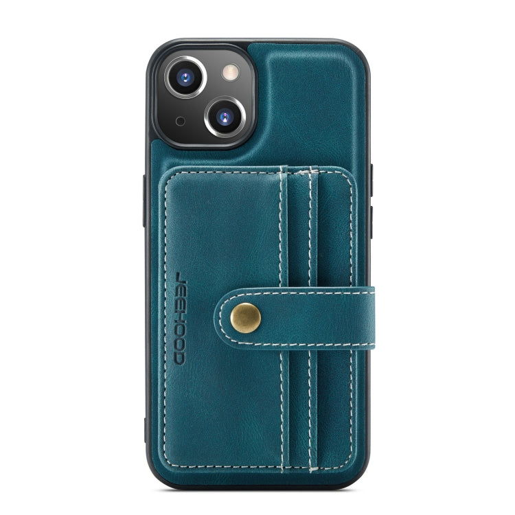 For iPhone 13 JEEHOOD Anti-theft Brush Magnetic PU + TPU Protective Case with Card Slot(Blue) - HoMEdemic™ 
