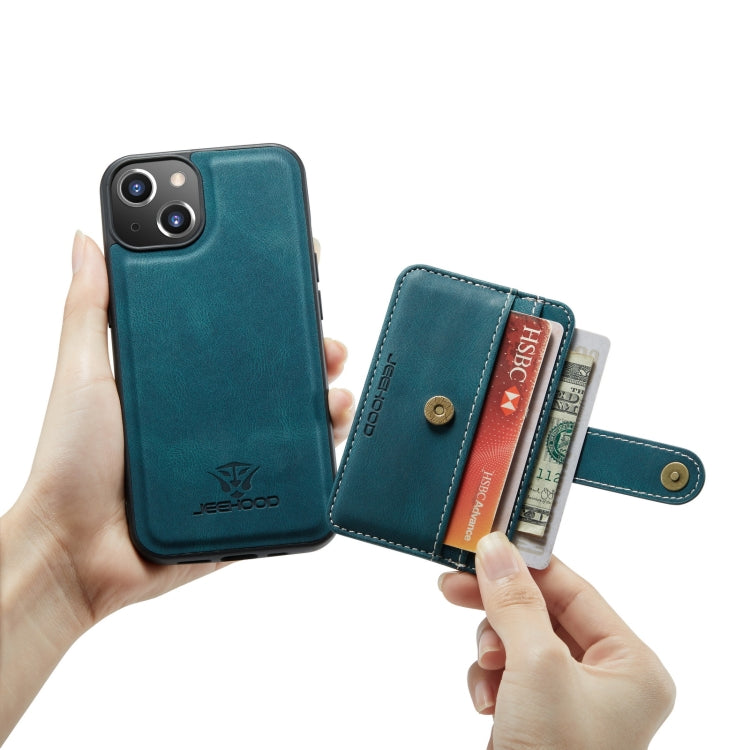 For iPhone 13 JEEHOOD Anti-theft Brush Magnetic PU + TPU Protective Case with Card Slot(Blue) - HoMEdemic™ 