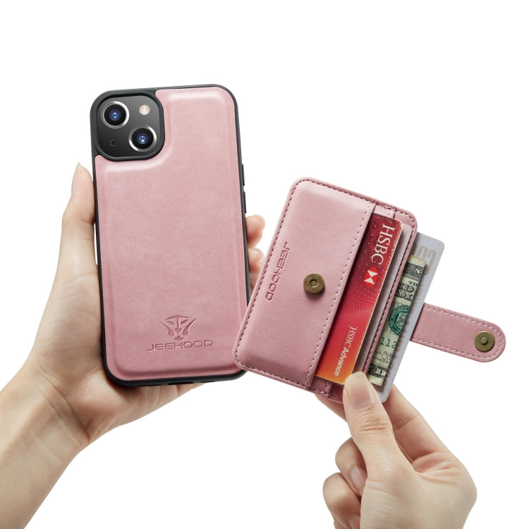 For iPhone 13 JEEHOOD Anti-theft Brush Magnetic PU + TPU Protective Case with Card Slot(Pink) - HoMEdemic™ 