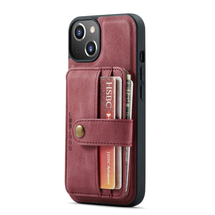 For iPhone 13 JEEHOOD Anti-theft Brush Magnetic PU + TPU Protective Case with Card Slot(Red) - HoMEdemic™ 
