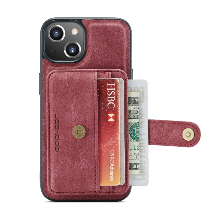 For iPhone 13 JEEHOOD Anti-theft Brush Magnetic PU + TPU Protective Case with Card Slot(Red) - HoMEdemic™ 