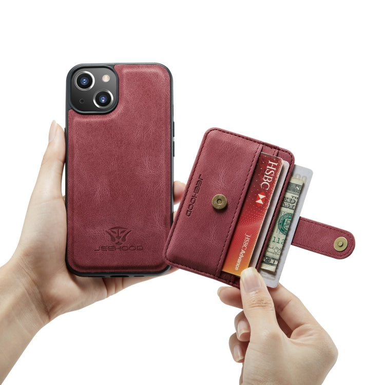 For iPhone 13 JEEHOOD Anti-theft Brush Magnetic PU + TPU Protective Case with Card Slot(Red) - HoMEdemic™ 