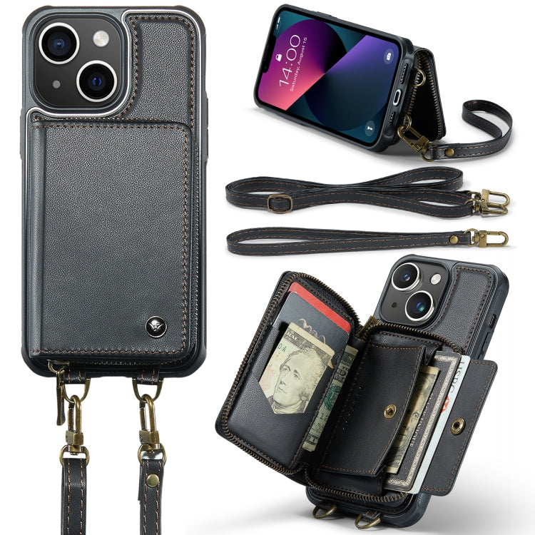 For iPhone 13 JEEHOOD C22 Series Zipper Wallet Leather Phone Case with Dual Lanyard(Black) - HoMEdemic™ 