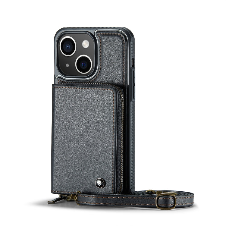 For iPhone 13 JEEHOOD C22 Series Zipper Wallet Leather Phone Case with Dual Lanyard(Black) - HoMEdemic™ 