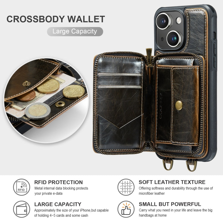 For iPhone 13 JEEHOOD C22 Series Zipper Wallet Leather Phone Case with Dual Lanyard(Coffee) - HoMEdemic™ 