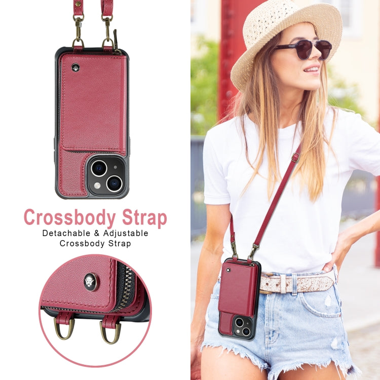 For iPhone 13 JEEHOOD C22 Series Zipper Wallet Leather Phone Case with Dual Lanyard(Red) - HoMEdemic™ 