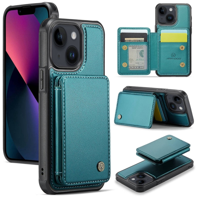 For iPhone 13 JEEHOOD J05 Business Magnetic Style RFID Leather Phone Case(Blue Green) - HoMEdemic™ 