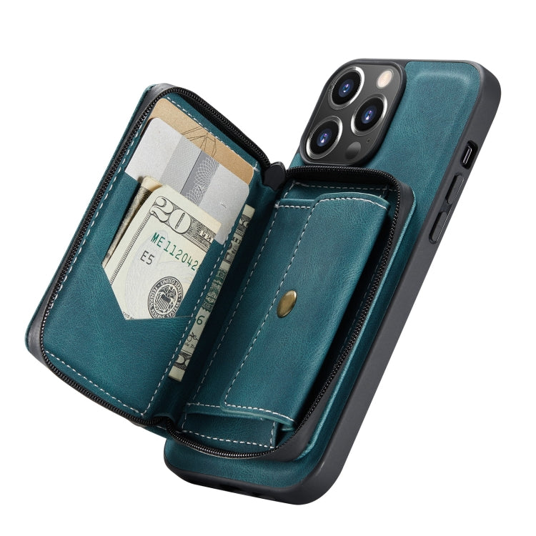 For iPhone 13 JEEHOOD Magnetic Zipper Horizontal Flip Leather Case with Holder & Card Slot & Wallet(Blue) - HoMEdemic™ 