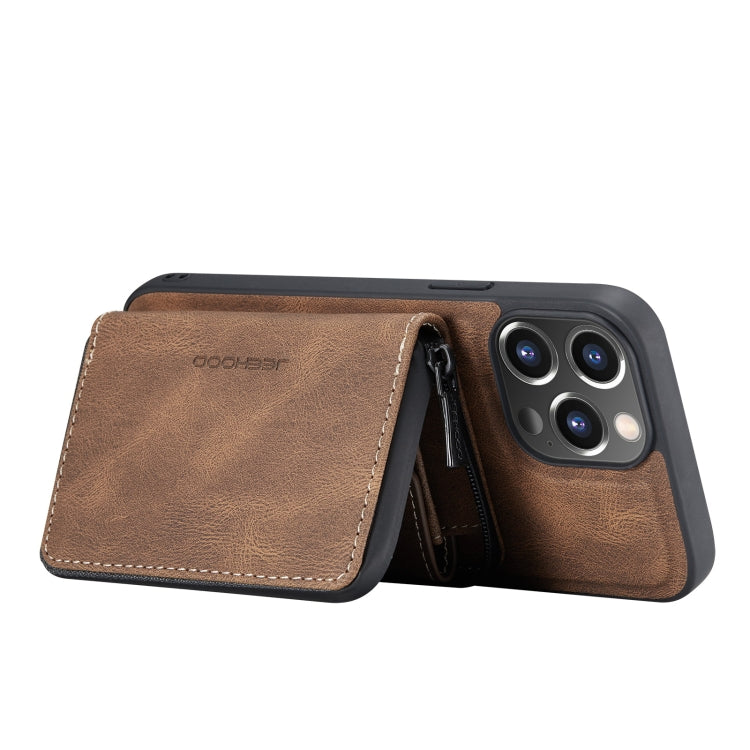For iPhone 13 JEEHOOD Magnetic Zipper Horizontal Flip Leather Case with Holder & Card Slot & Wallet(Brown) - HoMEdemic™ 