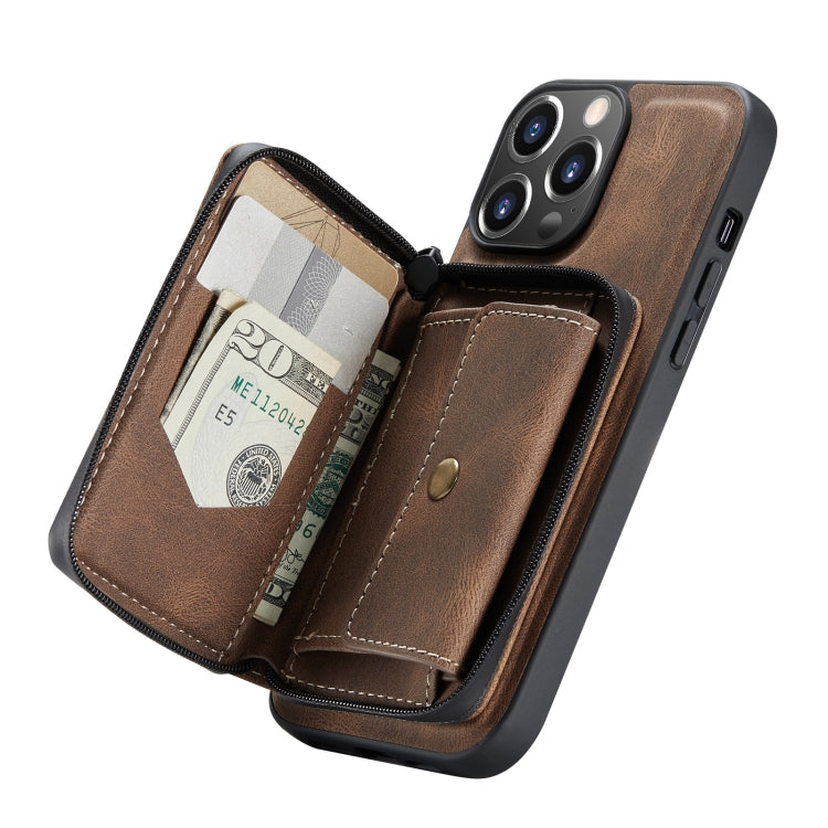 For iPhone 13 JEEHOOD Magnetic Zipper Horizontal Flip Leather Case with Holder & Card Slot & Wallet(Brown) - HoMEdemic™ 