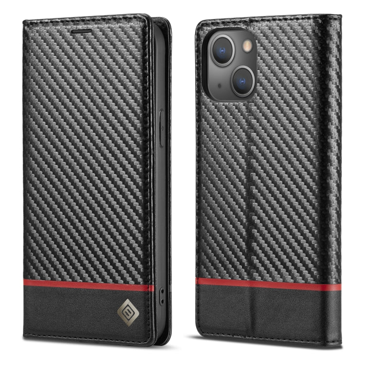 For iPhone 13 LC.IMEEKE Carbon Fiber PU + TPU Horizontal Flip Leather Case with Holder & Card Slot & Wallet(Horizontal Black) - HoMEdemic™ 