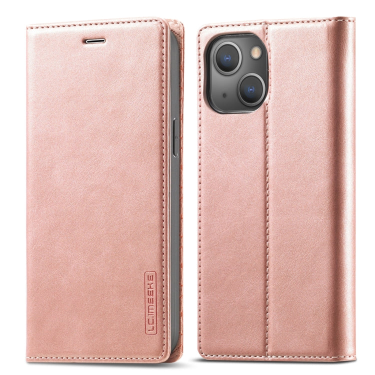 For iPhone 13 LC.IMEEKE Strong Magnetic PU + Matte TPU Horizontal Flip Leather Case with Holder & Card Slots & Wallet(Rose Gold) - HoMEdemic™ 