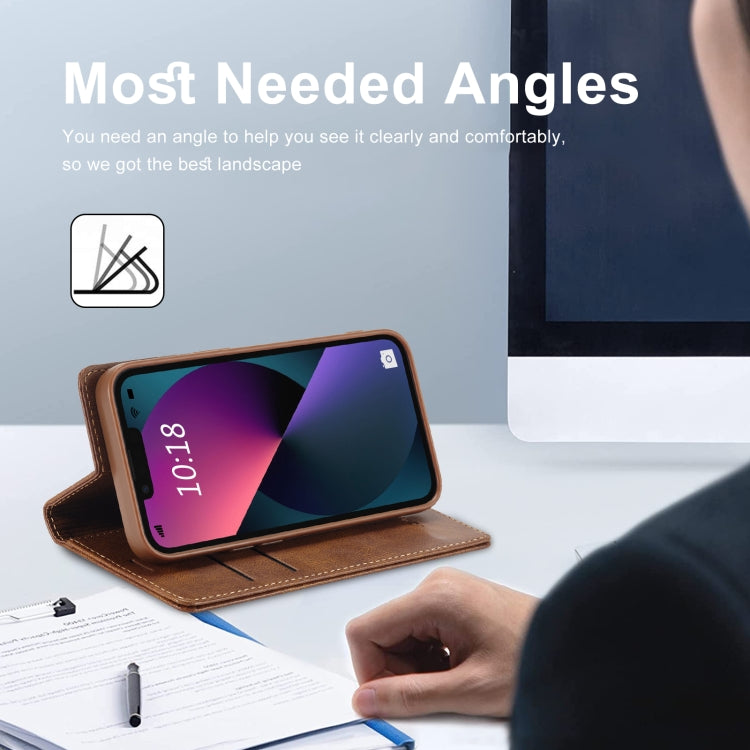 For iPhone 13 Mini LC.IMEEKE RFID Anti-theft Leather Phone Case(Brown) - HoMEdemic™ 