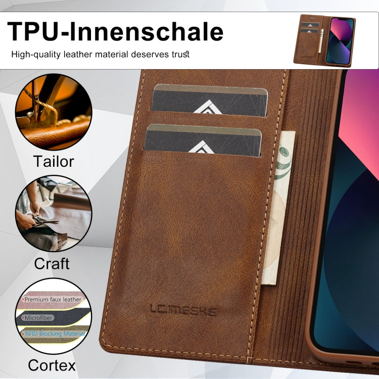 For iPhone 13 Mini LC.IMEEKE RFID Anti-theft Leather Phone Case(Brown) - HoMEdemic™ 