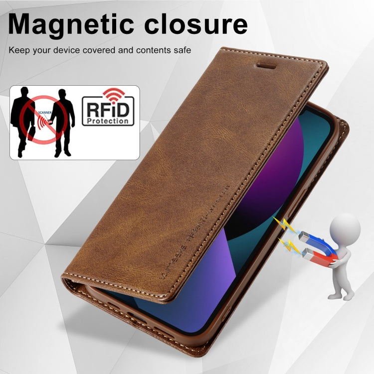 For iPhone 13 Mini LC.IMEEKE RFID Anti-theft Leather Phone Case(Brown) - HoMEdemic™ 