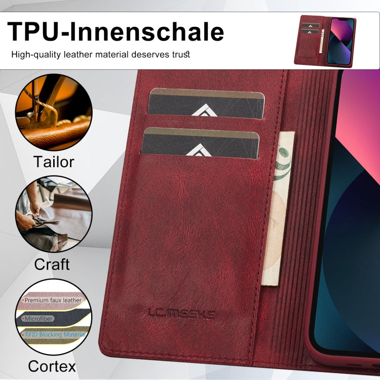 For iPhone 13 Mini LC.IMEEKE RFID Anti-theft Leather Phone Case(Red) - HoMEdemic™ 