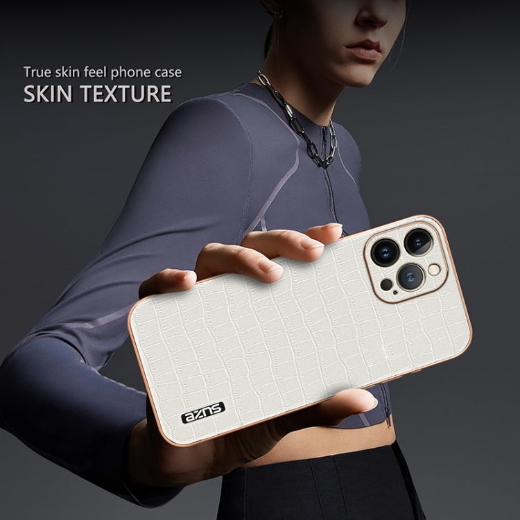 For iPhone 13 Pro AZNS Electroplated Frame Crocodile Texture Full Coverage Phone Case(White) - HoMEdemic™ 