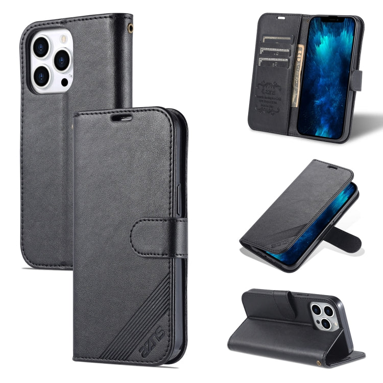 For iPhone 13 Pro AZNS Sheepskin Texture Horizontal Flip Leather Case with Holder & Card Slots & Wallet (Black) - HoMEdemic™ 