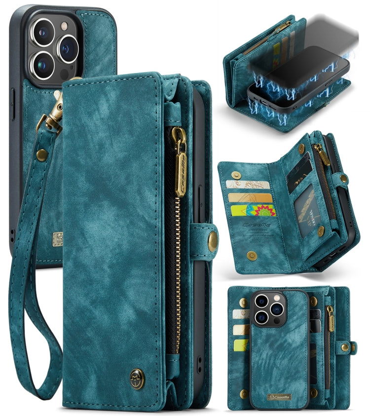 For iPhone 13 Pro CaseMe-008 Detachable Multifunctional Horizontal Flip Leather Case with Card Slot & Holder & Zipper Wallet & Photo Frame (Blue) - HoMEdemic™ 