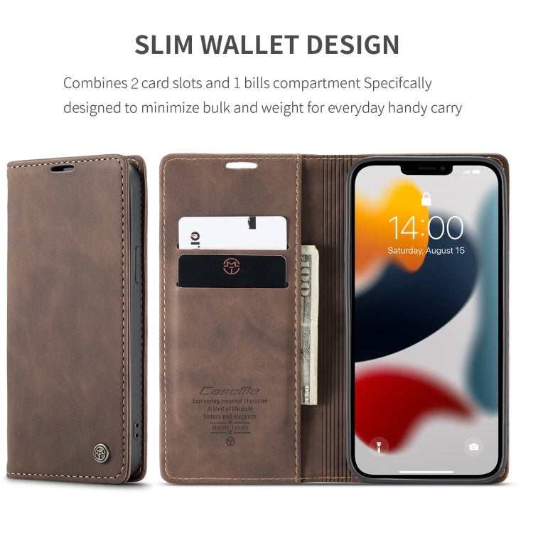 For iPhone 13 Pro CaseMe-013 Multifunctional Retro Frosted Horizontal Flip Leather Case with Card Slot & Holder & Wallet (Coffee) - HoMEdemic™ 