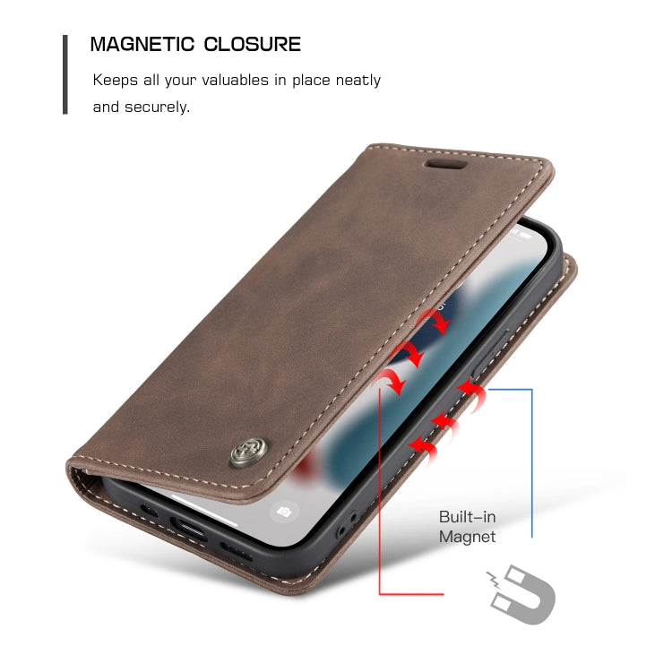 For iPhone 13 Pro CaseMe-013 Multifunctional Retro Frosted Horizontal Flip Leather Case with Card Slot & Holder & Wallet (Coffee) - HoMEdemic™ 