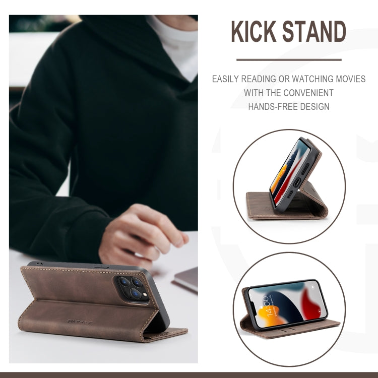For iPhone 13 Pro CaseMe-013 Multifunctional Retro Frosted Horizontal Flip Leather Case with Card Slot & Holder & Wallet (Coffee) - HoMEdemic™ 