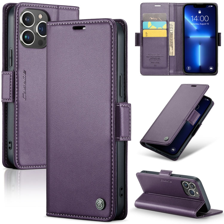 For iPhone 13 Pro CaseMe 023 Butterfly Buckle Litchi Texture RFID Anti-theft Leather Phone Case(Pearly Purple) - HoMEdemic™ 