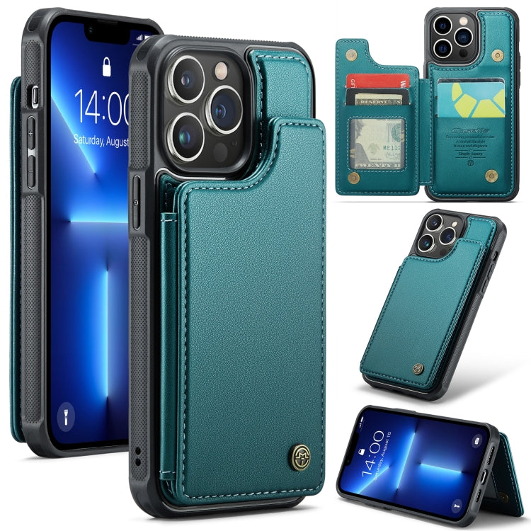 For iPhone 13 Pro CaseMe C22 Card Slots Holder RFID Anti-theft Phone Case(Blue Green) - HoMEdemic™ 