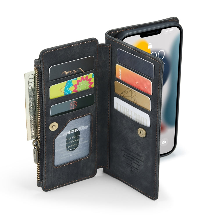 For iPhone 13 Pro CaseMe-C30 PU + TPU Multifunctional Horizontal Flip Leather Case with Holder & Card Slot & Wallet & Zipper Pocket (Black) - HoMEdemic™ 