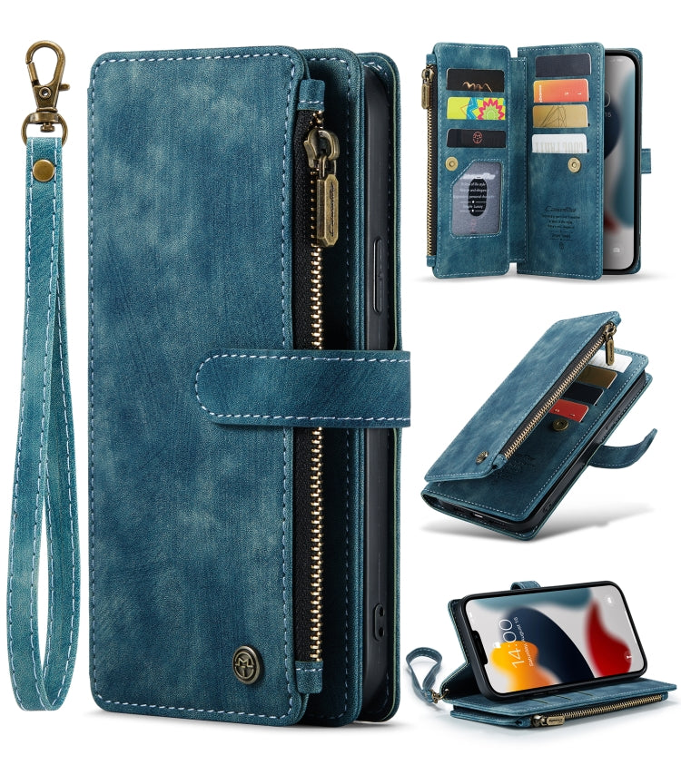 For iPhone 13 Pro CaseMe-C30 PU + TPU Multifunctional Horizontal Flip Leather Case with Holder & Card Slot & Wallet & Zipper Pocket (Blue) - HoMEdemic™ 