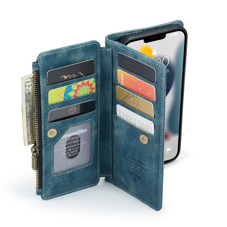 For iPhone 13 Pro CaseMe-C30 PU + TPU Multifunctional Horizontal Flip Leather Case with Holder & Card Slot & Wallet & Zipper Pocket (Blue) - HoMEdemic™ 
