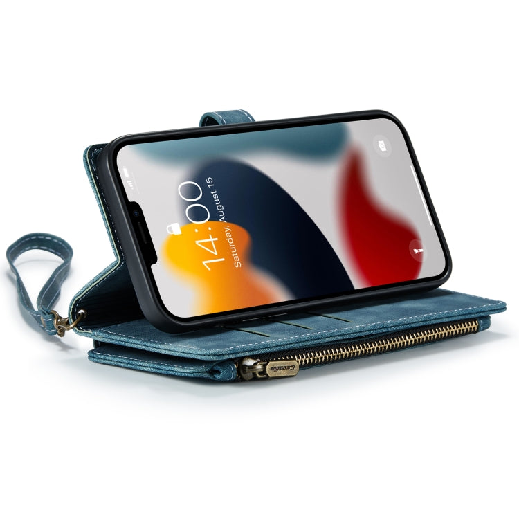 For iPhone 13 Pro CaseMe-C30 PU + TPU Multifunctional Horizontal Flip Leather Case with Holder & Card Slot & Wallet & Zipper Pocket (Blue) - HoMEdemic™ 