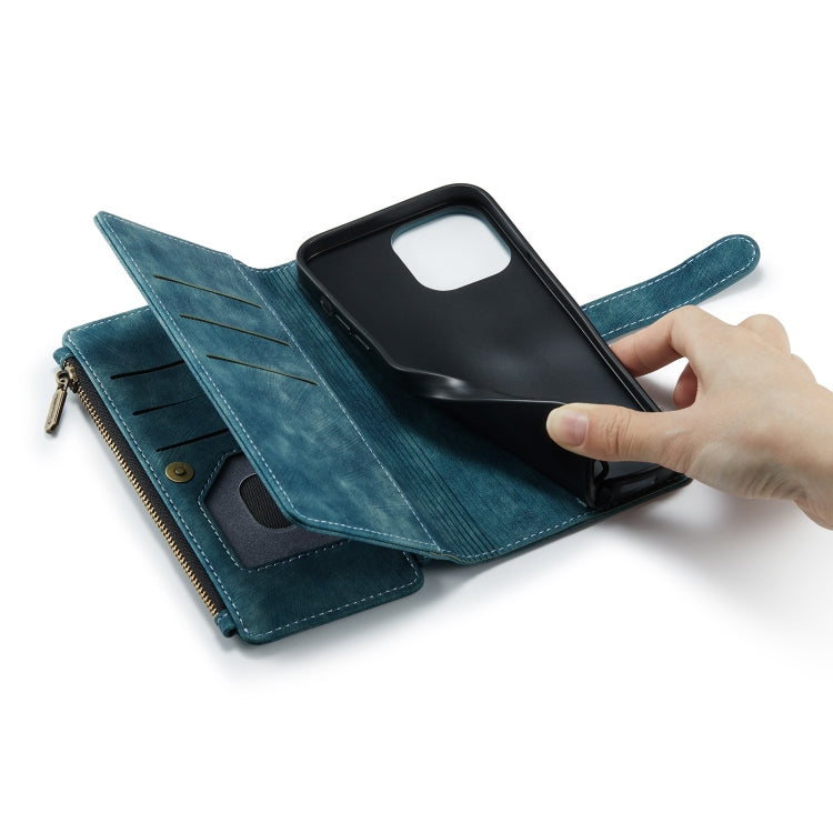 For iPhone 13 Pro CaseMe-C30 PU + TPU Multifunctional Horizontal Flip Leather Case with Holder & Card Slot & Wallet & Zipper Pocket (Blue) - HoMEdemic™ 