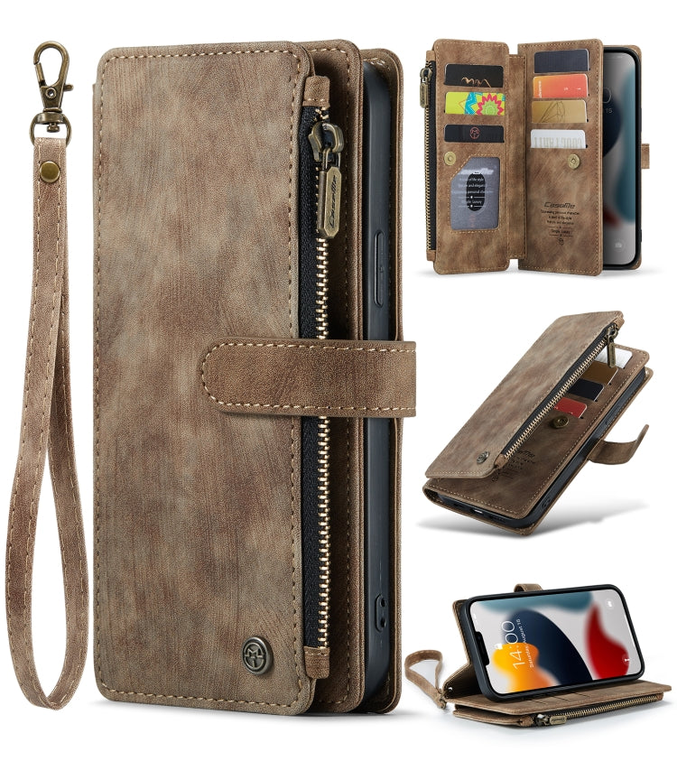 For iPhone 13 Pro CaseMe-C30 PU + TPU Multifunctional Horizontal Flip Leather Case with Holder & Card Slot & Wallet & Zipper Pocket (Brown) - HoMEdemic™ 