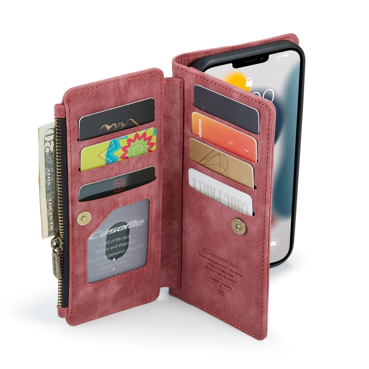 For iPhone 13 Pro CaseMe-C30 PU + TPU Multifunctional Horizontal Flip Leather Case with Holder & Card Slot & Wallet & Zipper Pocket (Red) - HoMEdemic™ 