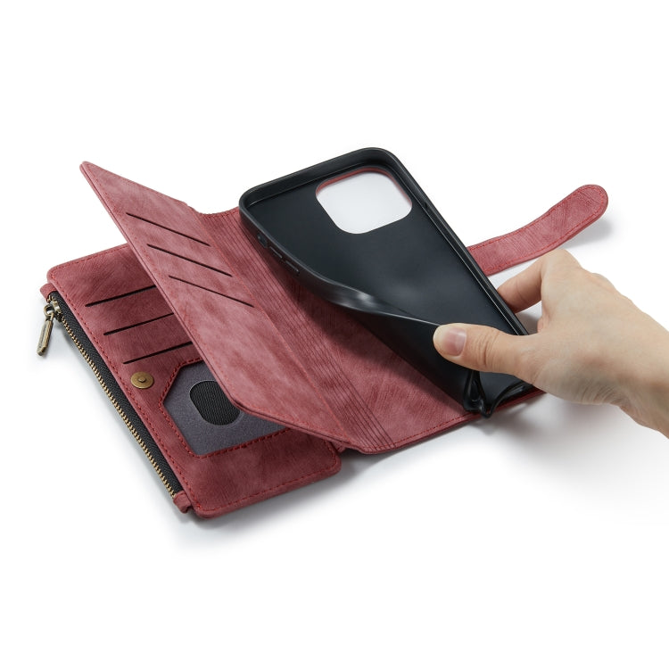 For iPhone 13 Pro CaseMe-C30 PU + TPU Multifunctional Horizontal Flip Leather Case with Holder & Card Slot & Wallet & Zipper Pocket (Red) - HoMEdemic™ 