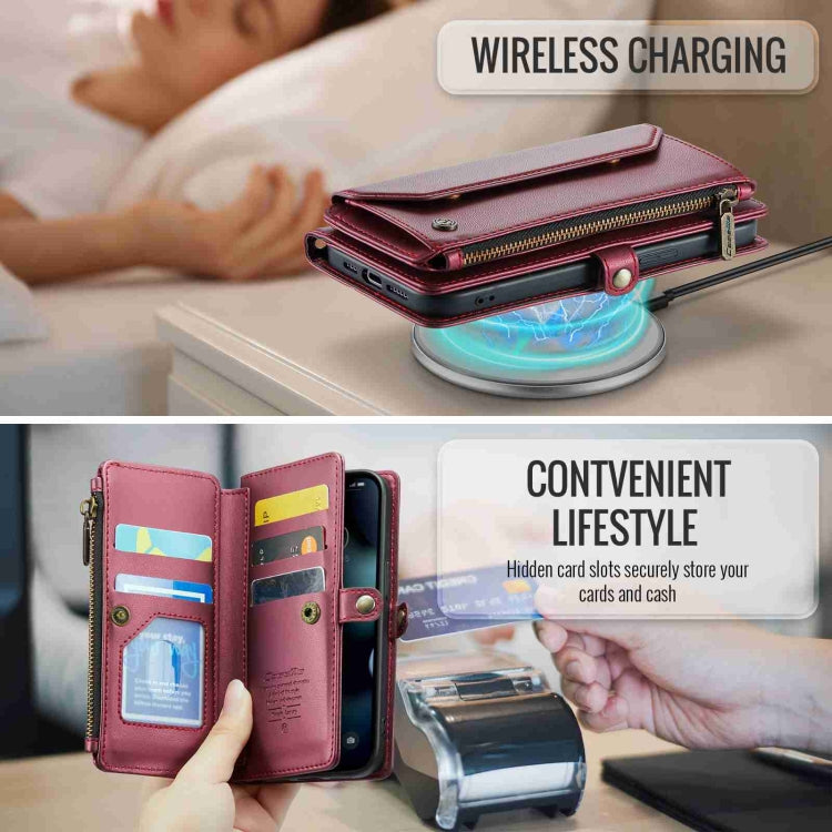 For iPhone 13 Pro CaseMe C36 Card Slots Zipper Wallet RFID Anti-theft Leather Phone Case(Wine Red) - HoMEdemic™ 