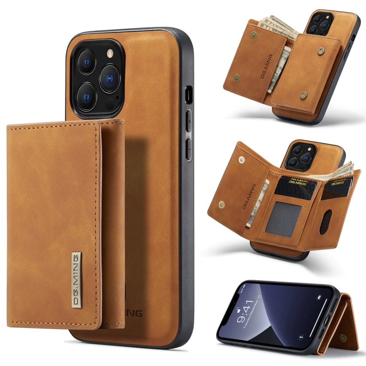 For iPhone 13 Pro DG.MING M1 Series 3-Fold Multi Card Wallet Shockproof Case with Holder Function (Brown) - HoMEdemic™ 