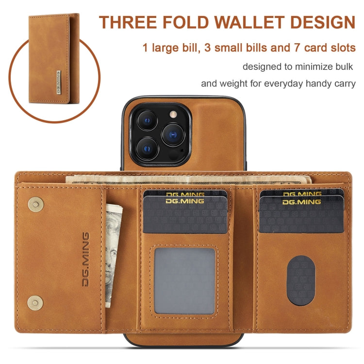 For iPhone 13 Pro DG.MING M1 Series 3-Fold Multi Card Wallet Shockproof Case with Holder Function (Brown) - HoMEdemic™ 
