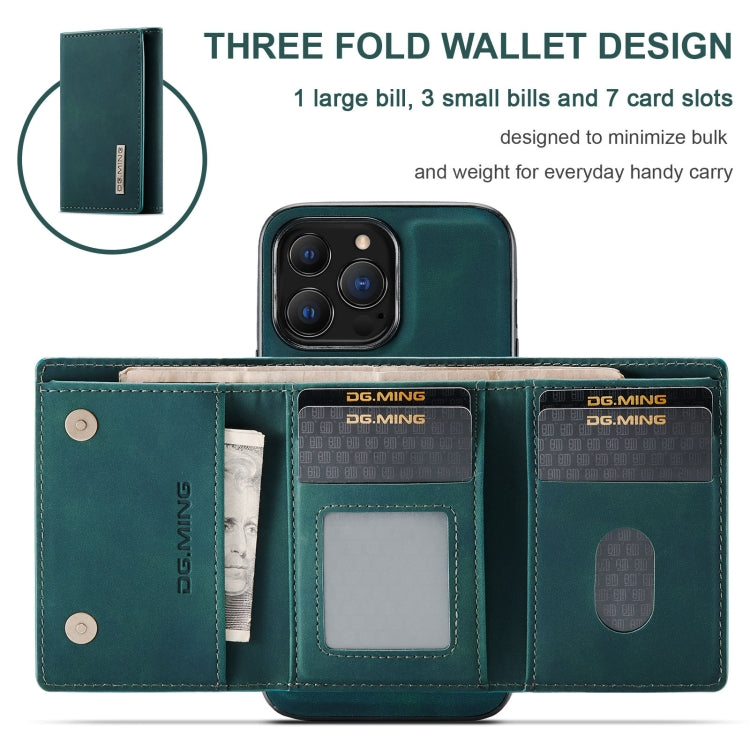 For iPhone 13 Pro DG.MING M1 Series 3-Fold Multi Card Wallet Shockproof Case with Holder Function (Green) - HoMEdemic™ 