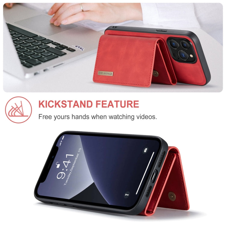 For iPhone 13 Pro DG.MING M1 Series 3-Fold Multi Card Wallet Shockproof Case with Holder Function (Red) - HoMEdemic™ 