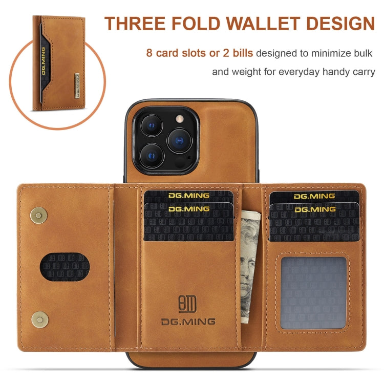 For iPhone 13 Pro DG.MING M2 Series 3-Fold Card Bag Shockproof Case with Wallet & Holder Function (Brown) - HoMEdemic™ 