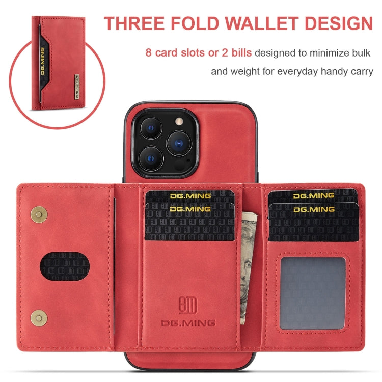 For iPhone 13 Pro DG.MING M2 Series 3-Fold Card Bag Shockproof Case with Wallet & Holder Function (Red) - HoMEdemic™ 