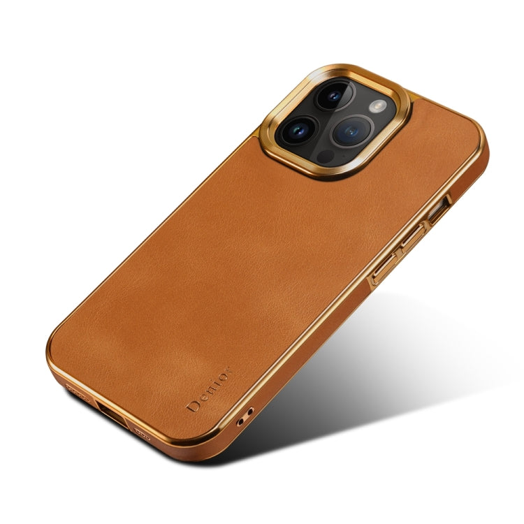 For iPhone 13 Pro Denior Cowhide Leather Plating Phone Case(Khaki) - HoMEdemic™ 