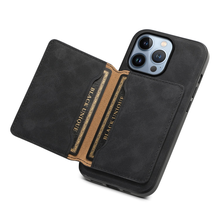 For iPhone 13 Pro Denior D13 Retro Texture Leather MagSafe Card Bag Phone Case(Black) - HoMEdemic™ 