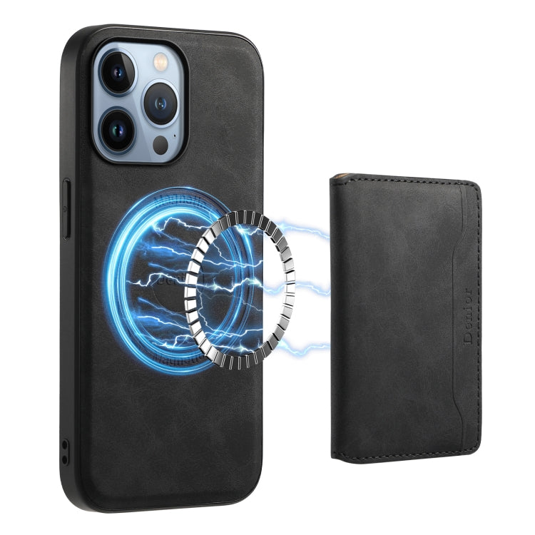 For iPhone 13 Pro Denior D13 Retro Texture Leather MagSafe Card Bag Phone Case(Black) - HoMEdemic™ 