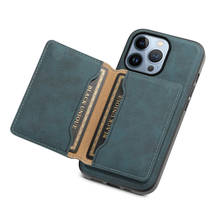 For iPhone 13 Pro Denior D13 Retro Texture Leather MagSafe Card Bag Phone Case(Blue) - HoMEdemic™ 